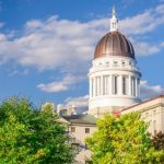 A large building in the background