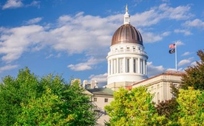 A large building in the background